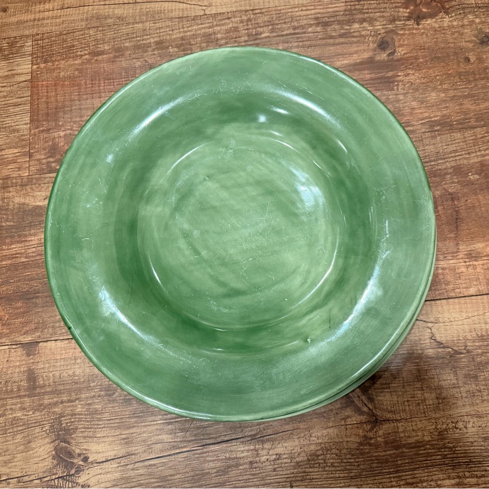 Two Pottery Barn Sage Green Sausalito 12 inch Dinner Plates
